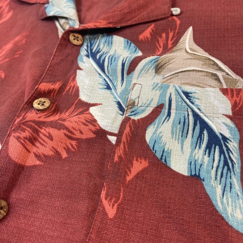Island Shores Hawaiian Shirt Mens Large L Washable Silk Red Leaf Tropical Camp - Picture 7 of 10